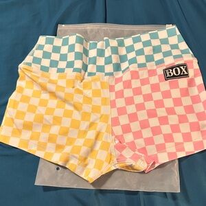 Box Women's Checkered Athletic Shorts - Pink, Yellow, and Blue